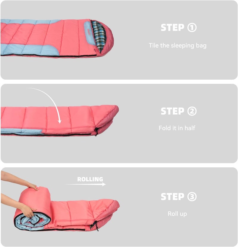 Kanyak Cotton Flannel Lined Sleeping Bag for Adults Teens Kids, Cold Weather &Warm, 3 Seasons, Lightweight Compact Camping Essentials Equipment, Hiking, Outdoor, Travel - Image 5